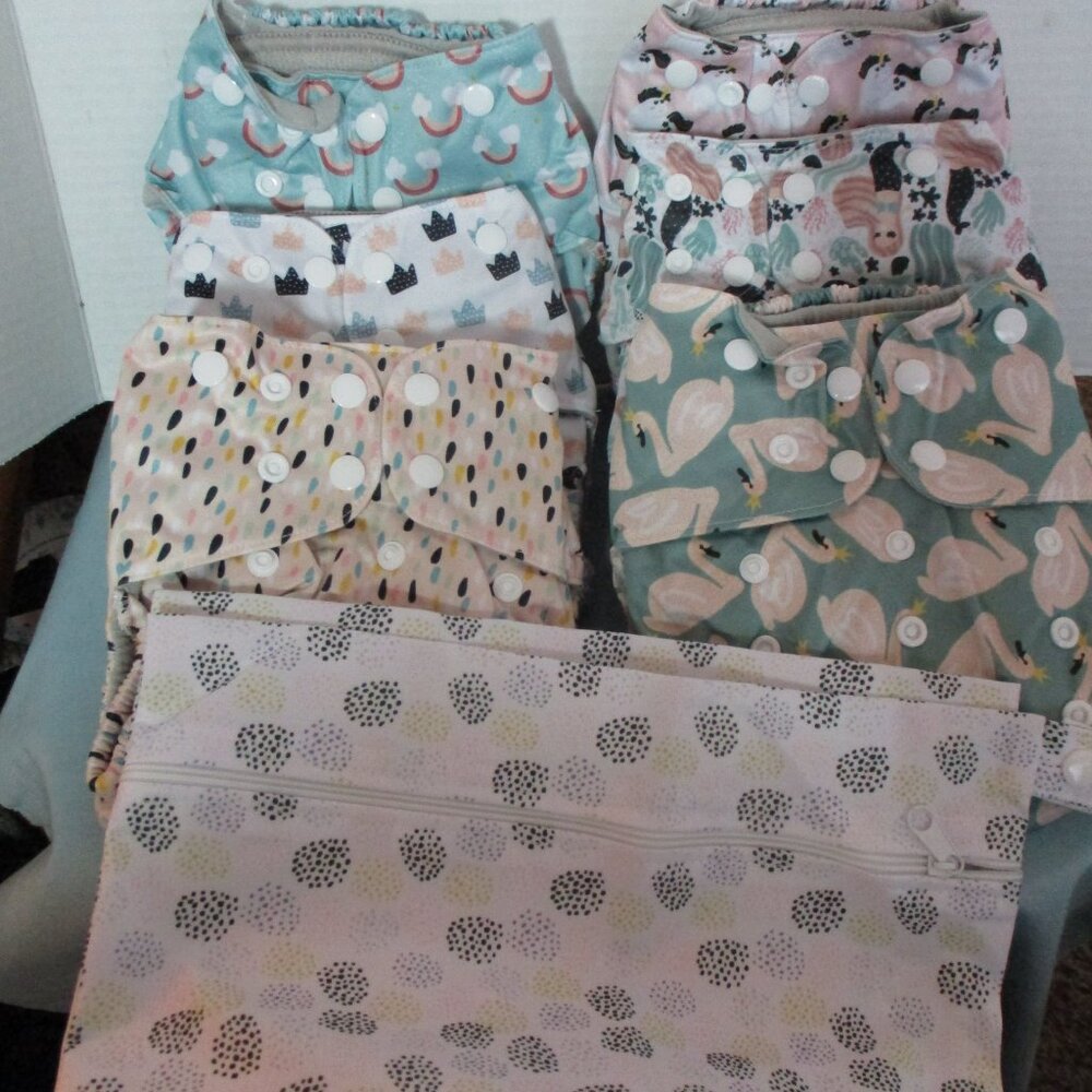 Simple Being 6 Diapers  Liners 1 Wetbag New Unisex Adjustable Size S M L Reusabl